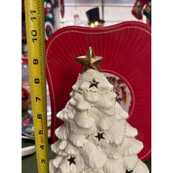 Vintage Y2K White Gold Ceramic Light Up Christmas Tree Star Cutouts Home Decor - Picture 9 of 9